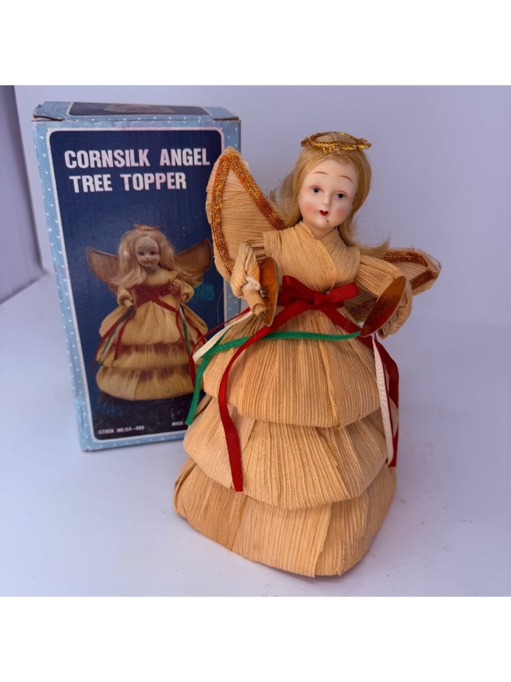 Vintage 1960s Cornsilk Angel Tree‎ Topper Christmas Folk Art Decor